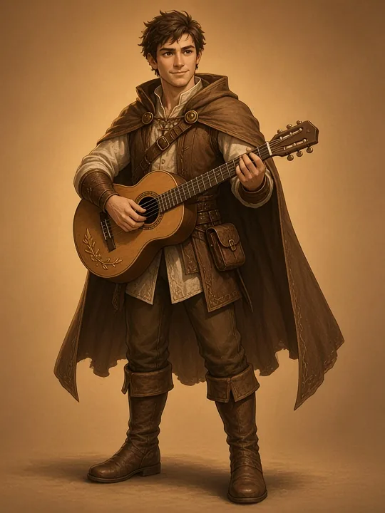 Painted bard character playing a lute